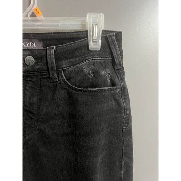 NYDJ Lift X Tuck Technology Distressed Alina Straight Leg Denim Jeans Black 2 - Picture 3 of 9